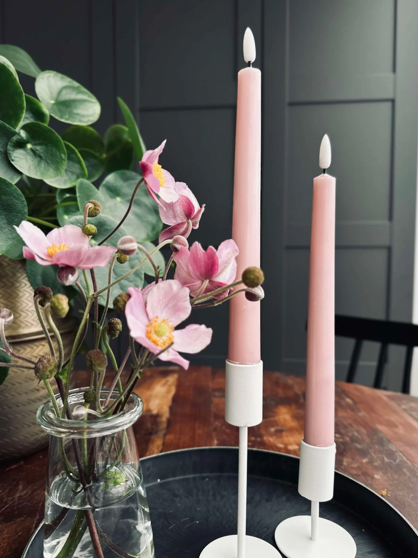 VIAMAJA Lys Og Led|Led Keglelys<Stagelys / Sæt med 2 stk og fjernbetjening – Rosa 24 cm