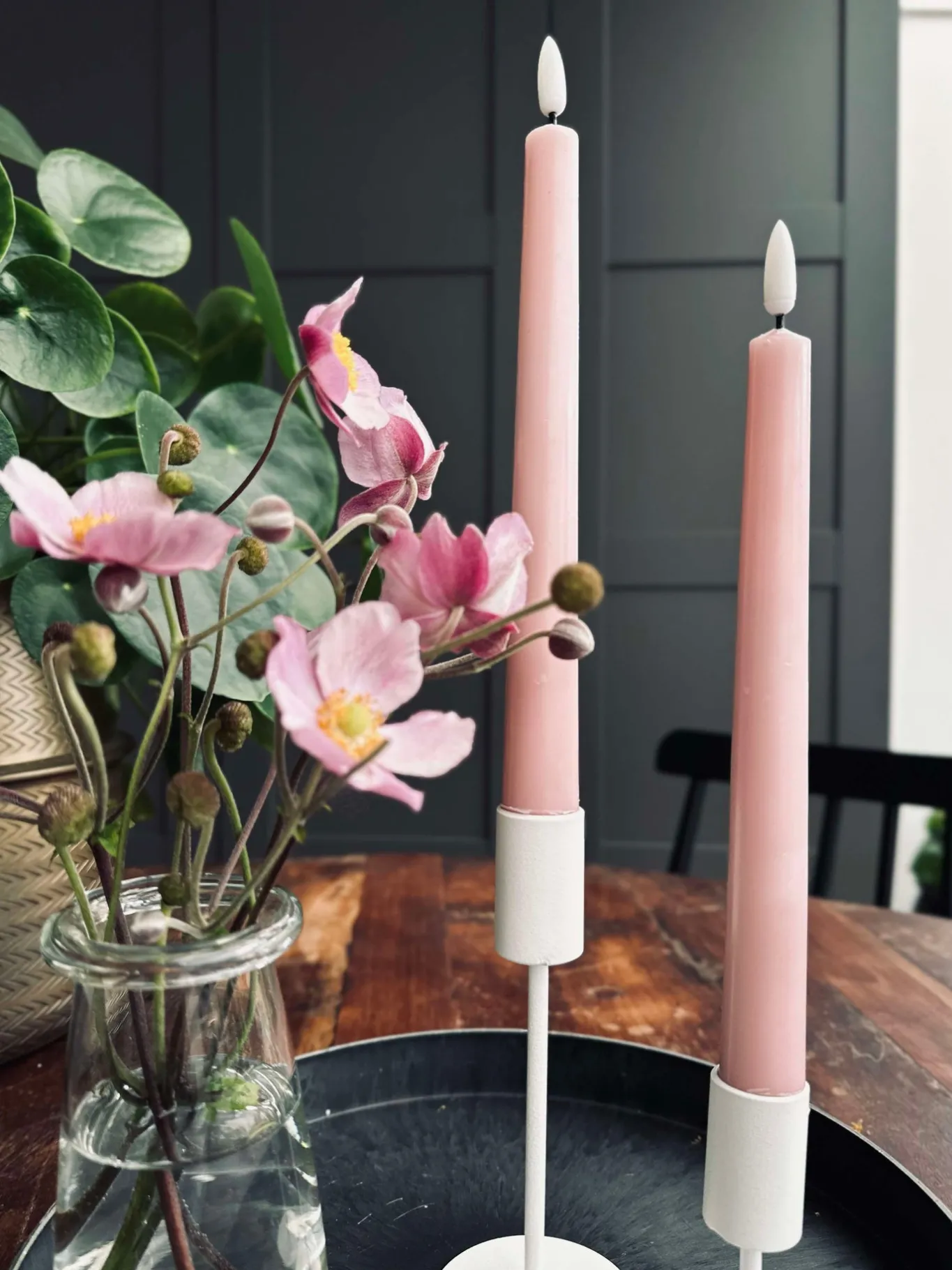 VIAMAJA Lys Og Led|Led Keglelys<Stagelys / Sæt med 2 stk og fjernbetjening – Rosa 24 cm