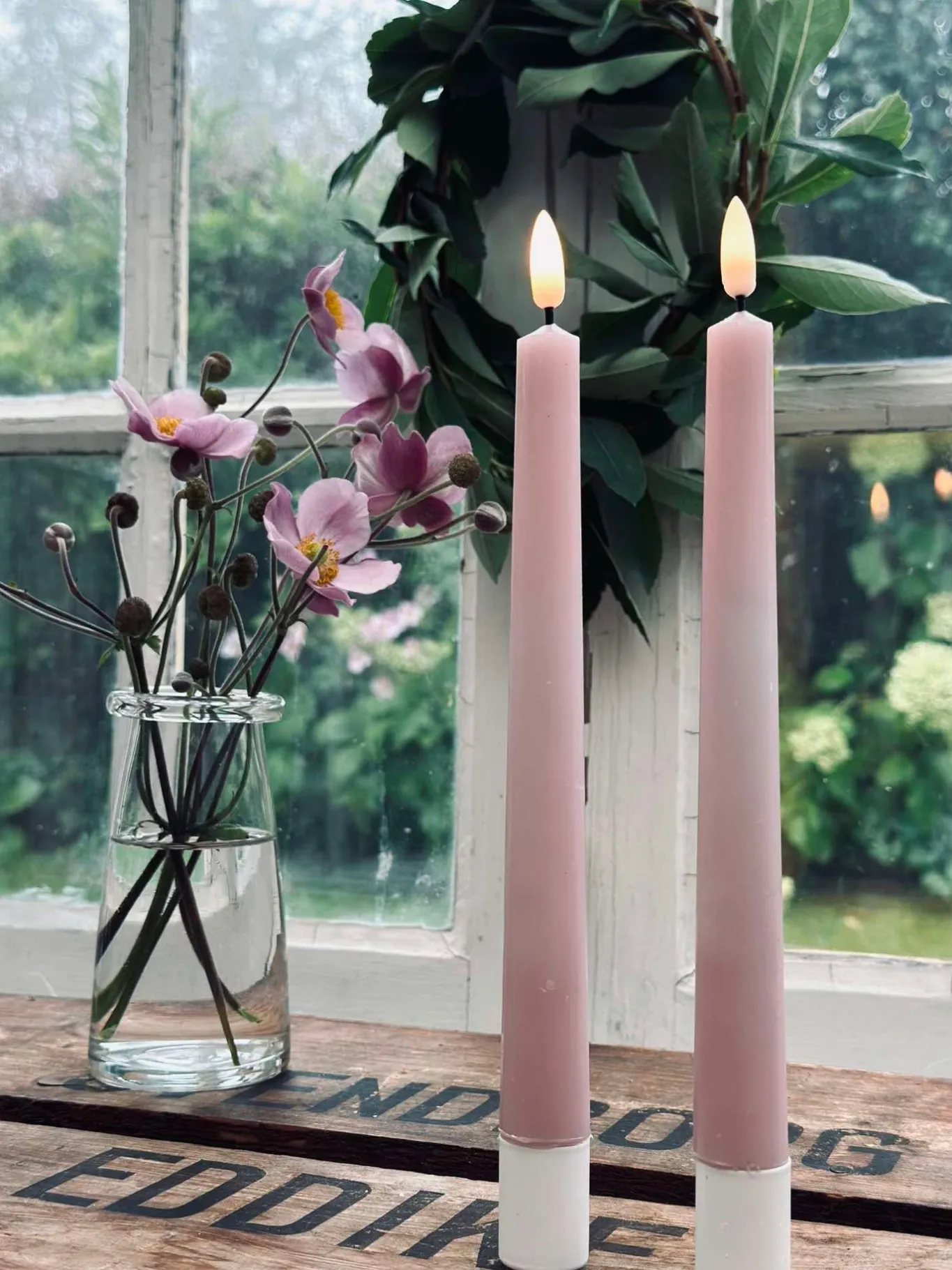 VIAMAJA Lys Og Led|Led Keglelys<Stagelys / Sæt med 2 stk og fjernbetjening – Rosa 24 cm