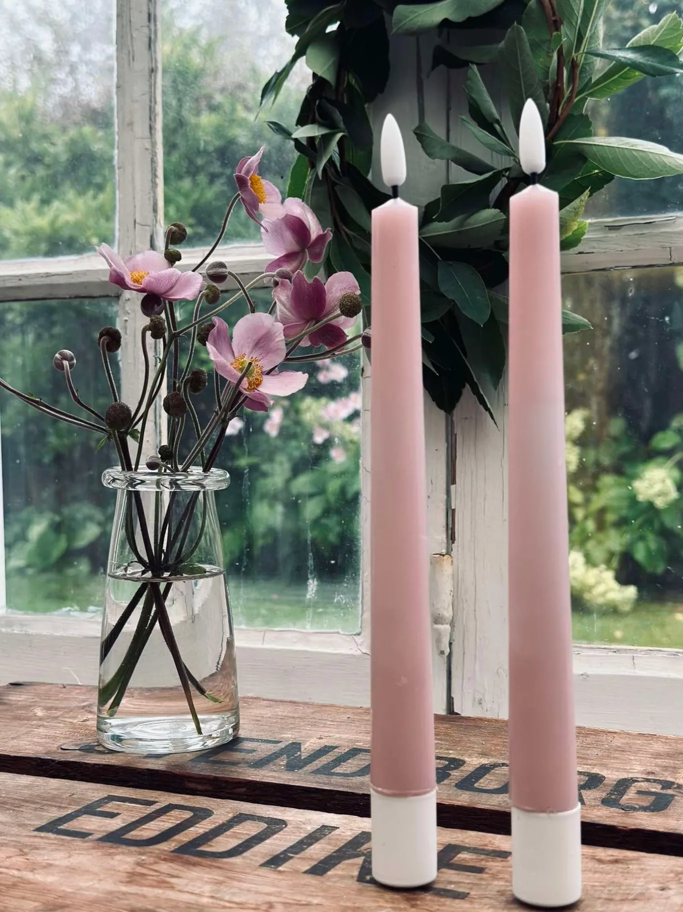 VIAMAJA Lys Og Led|Led Keglelys<Stagelys / Sæt med 2 stk og fjernbetjening – Rosa 24 cm