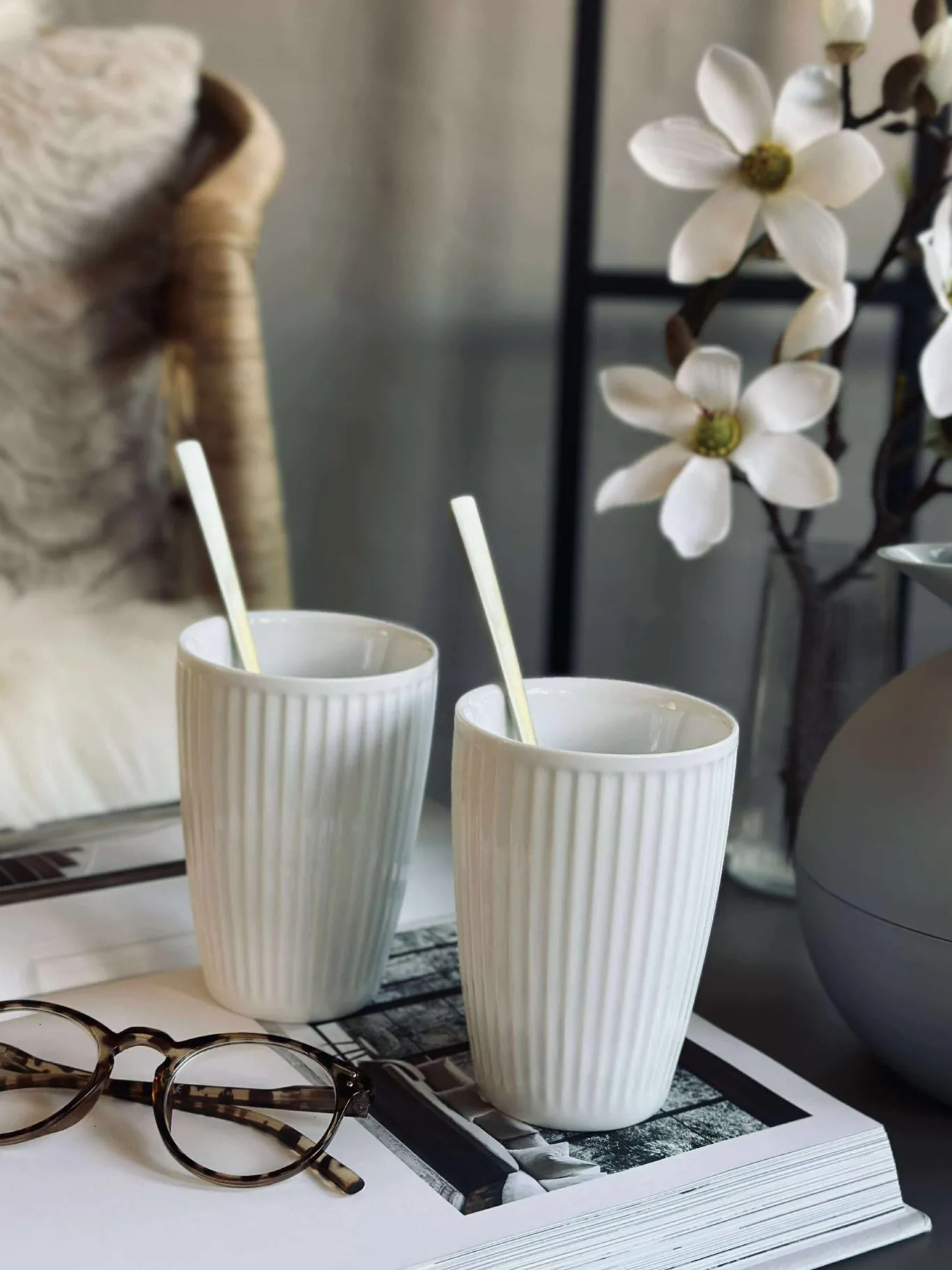 VIAMAJA Krus, Kopper Og Glas|Porcelæn Og Stentøj<Termokrus Plissé - Sæt med 2 stk - Hvid