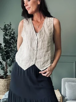 VIAMAJA Skjorter<Vest beige strib - Hør